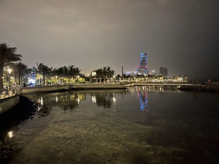 Jeddah Corniche promenade at night